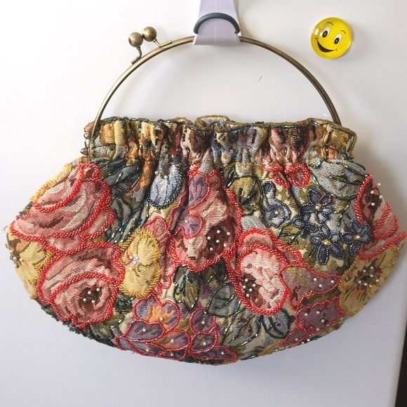 Ross Simons Handbag Flower beaded tapestry kisslock purse NEW vintage style - Picture 2 of 3